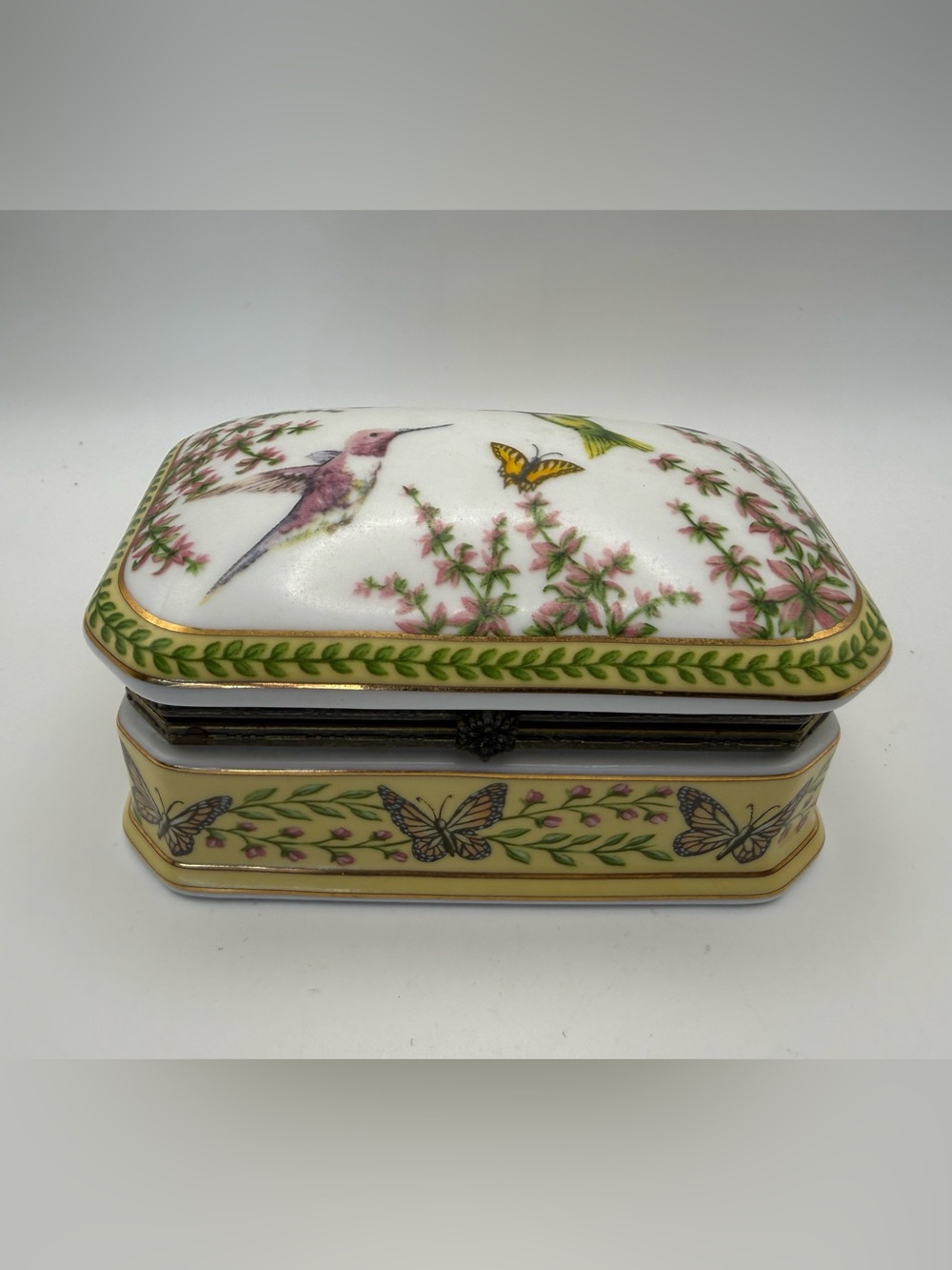 Imperial Porcelain Hummingbird Butterfly Trinket Box